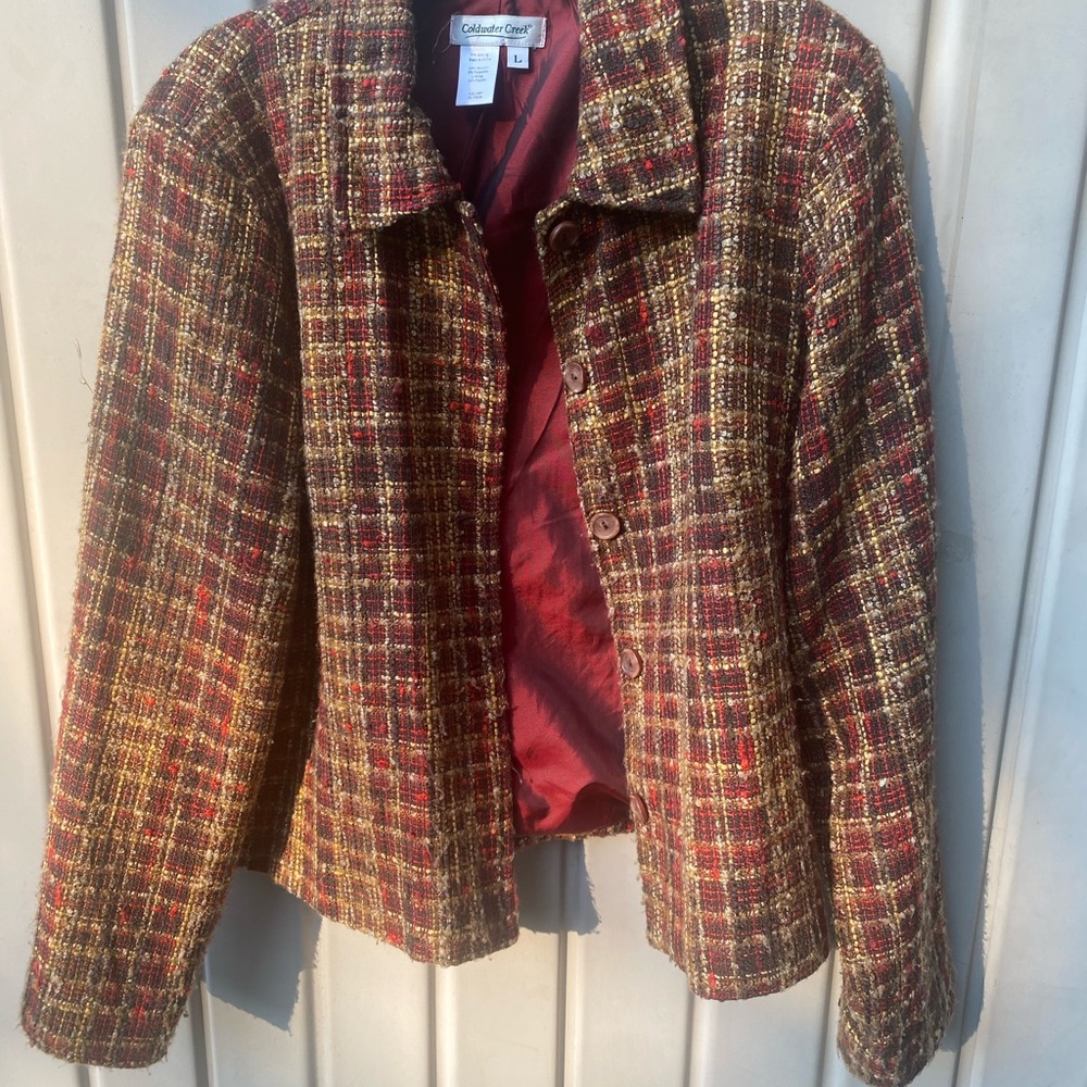 Coldwater Creek Women's Plaid Jacket - Red and Brown size Large pre owned